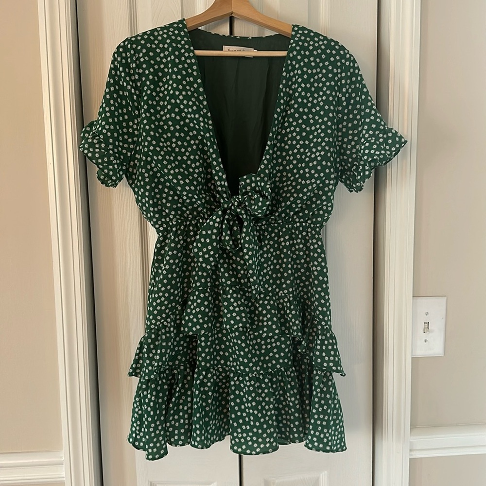 Green and white flouncy sundress